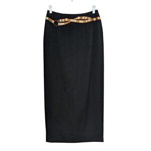 Vintage Embroidered Equestrian Maxi Skirt Womens Size 8 Black Wool Long Lined